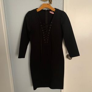 Black lace up front dress
